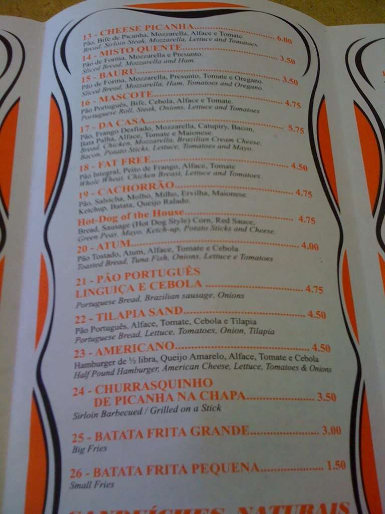 Menu at Hamburgao restaurant, Kearny