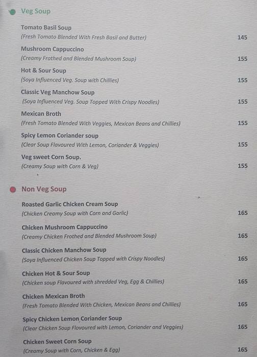 Menu of Zero Miles, Southern Avenue, Kolkata