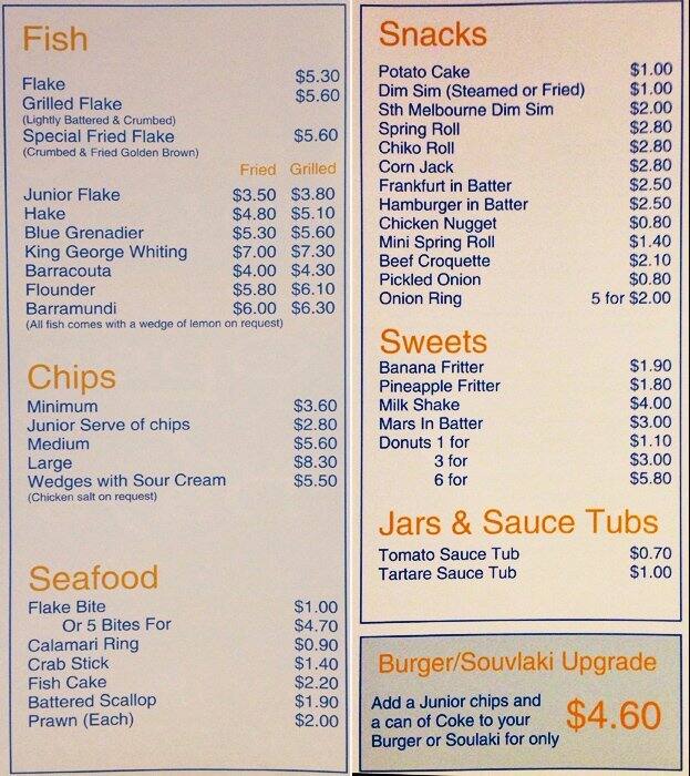 Flakey Jake's Menu, Menu for Flakey Jake's, Cranbourne, Melbourne