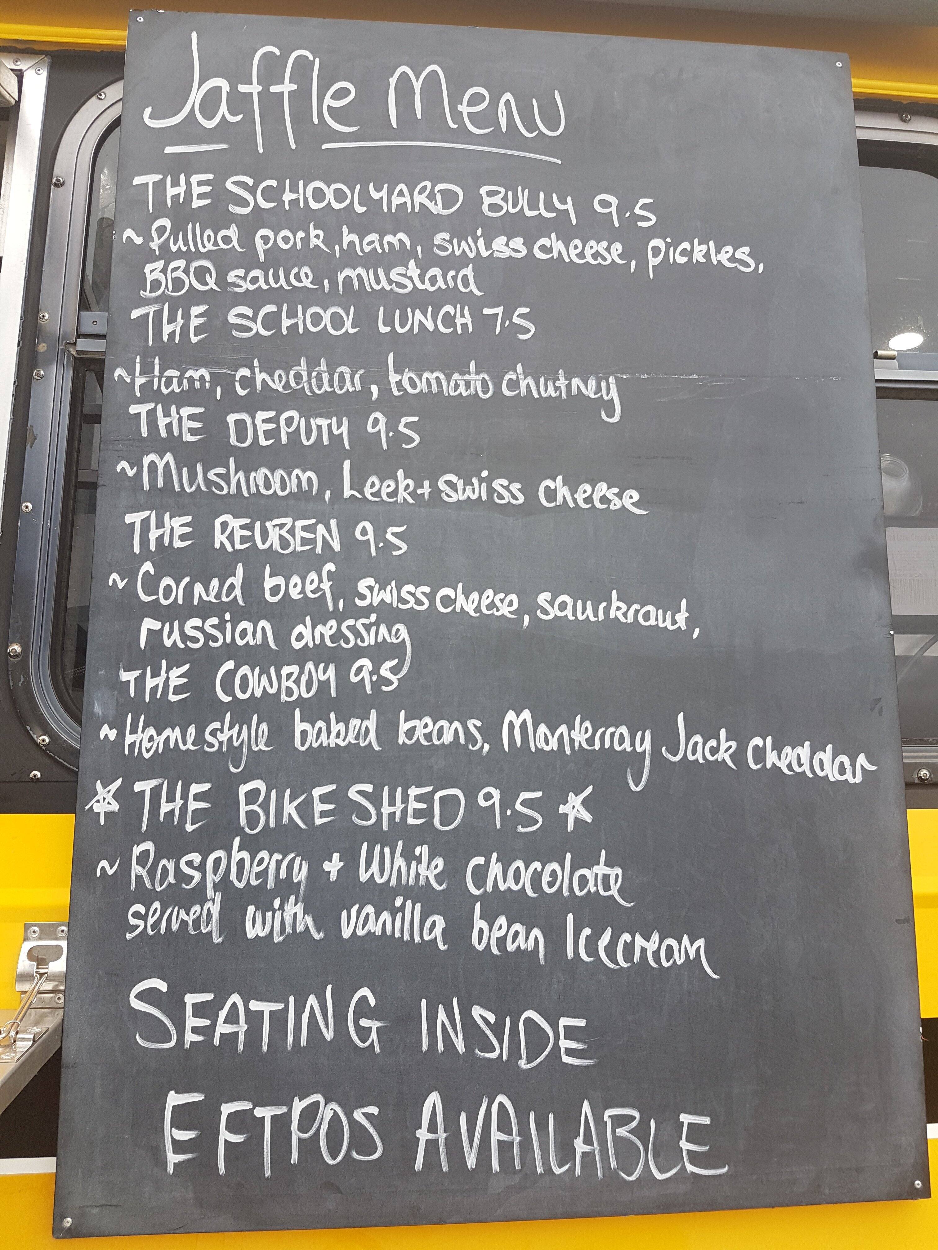 Menu at Old School Bus, Adelaide
