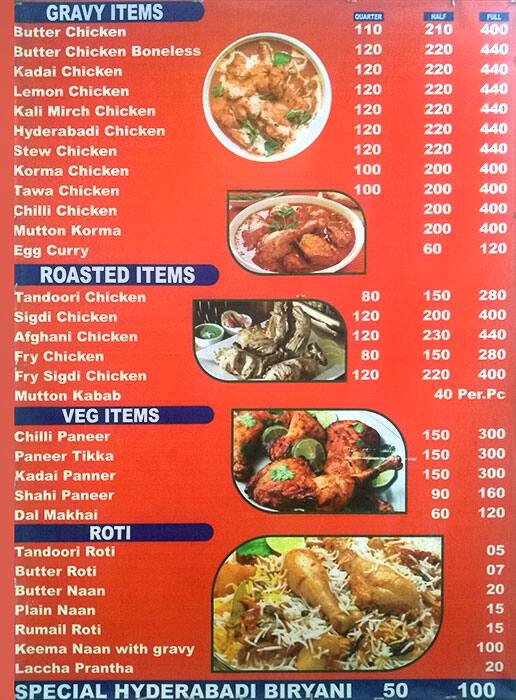 Menu at DELHI DARBAR, Chandigarh