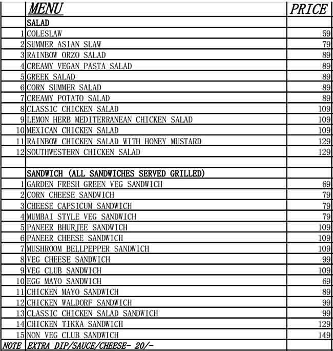 Food Picasso menu