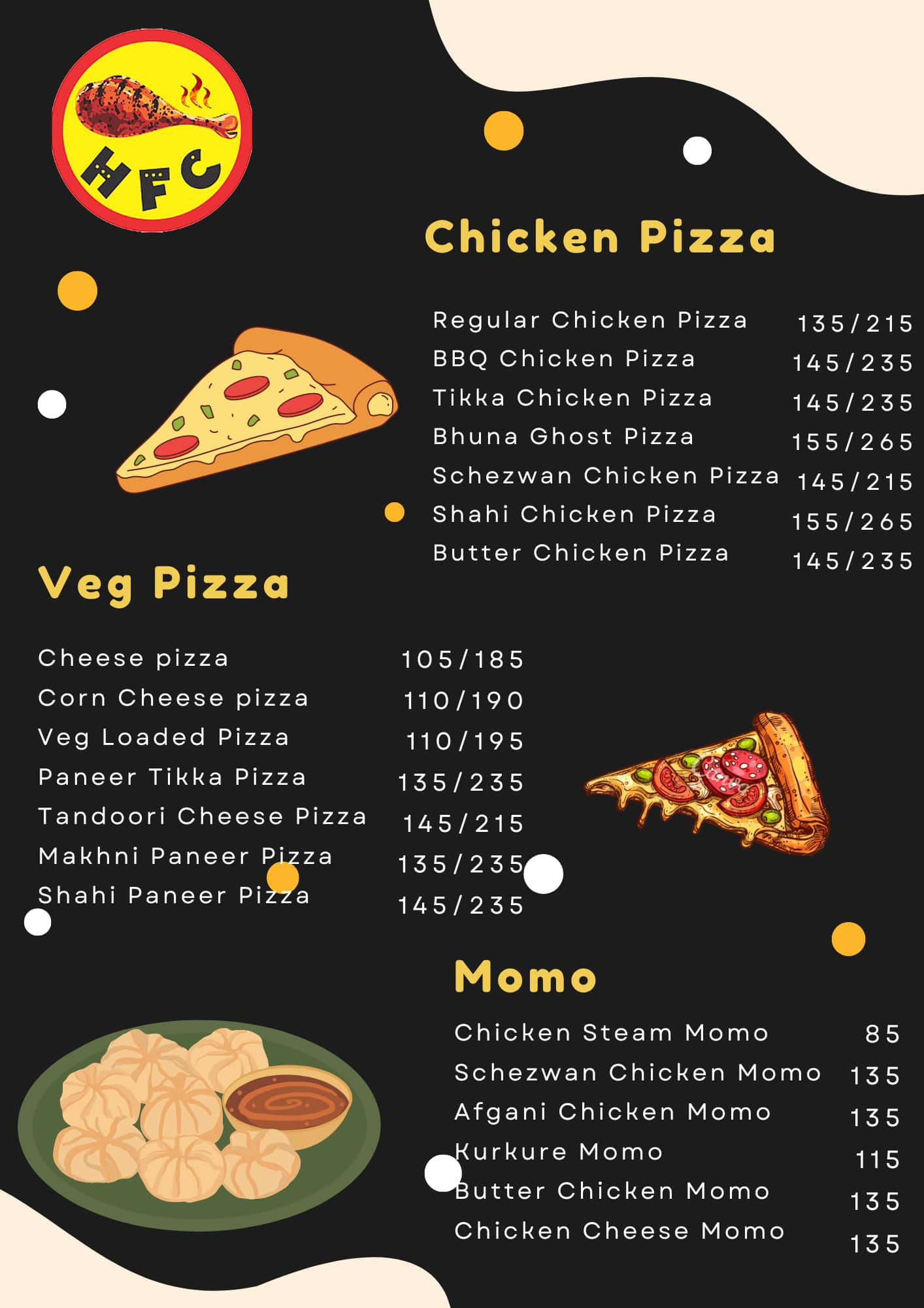 Menu at HFC, Jamshedpur