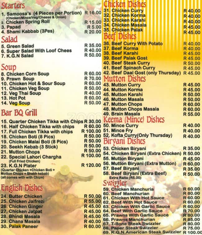 Khwaja Gharib Nawaz Menu, Menu for Khwaja Gharib Nawaz, Fordsburg ...