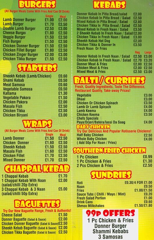 Amaans Kebabish Menu, Menu for Amaans Kebabish, Small Heath, Birmingham
