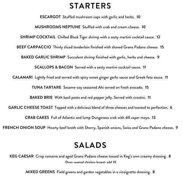 The Keg Menu, Menu for The Keg, Oakville, GTA Zomato Canada