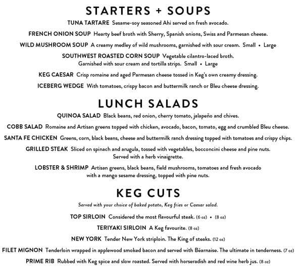 Menu at The Keg Steakhouse + Bar, Toronto, 927 Dixon Rd