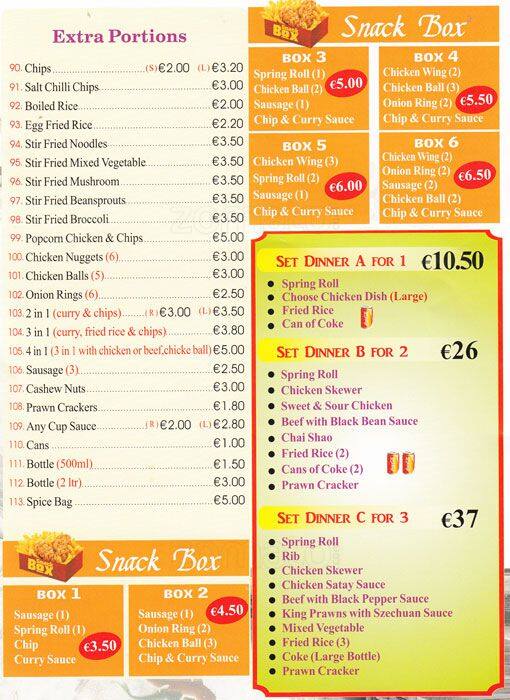Menu at Coco Chinese Takeaway, Dublin
