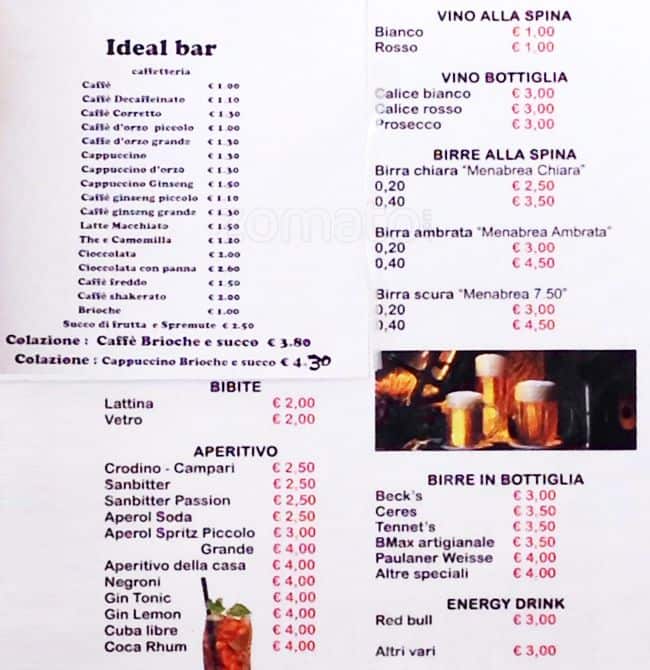 Menu di Ideal Bar 