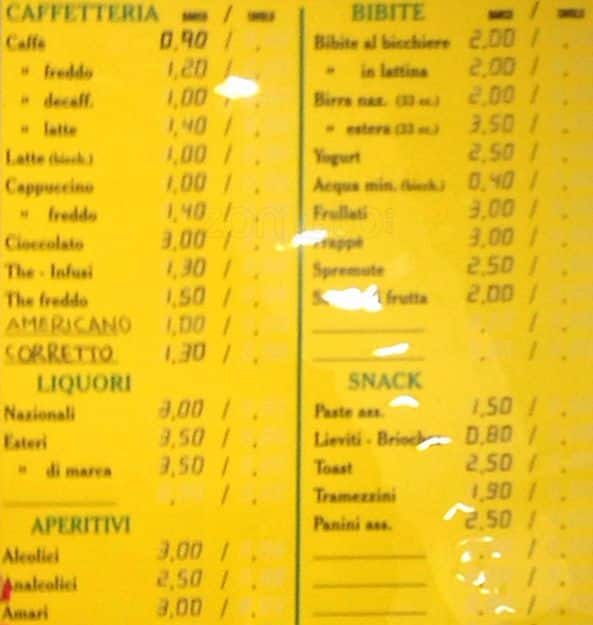 Menu di Caffè Belsito 