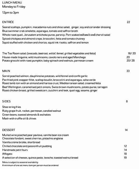 The Tea Room QVB menu, Menu restauracji The Tea Room QVB, CBD, Sydney Urbanspoon/Zomato
