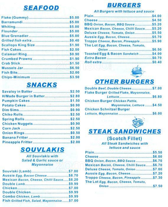 Glenroy Chippery Menu, Menu for Glenroy Chippery, Glenroy & Hadfield