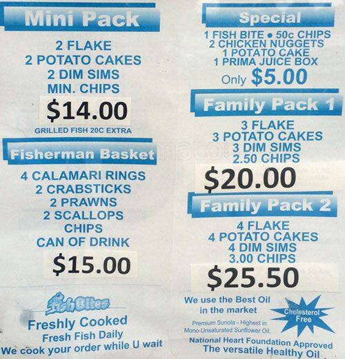 Fish Bites Menu, Menu for Fish Bites, Ferntree Gully, Melbourne