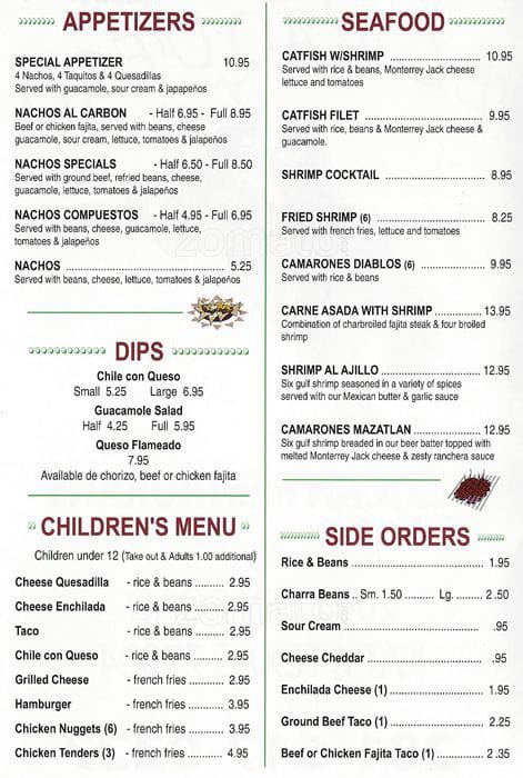 Menu at El Vaquero Mexican Restaurant, Houston, Fry Rd #100