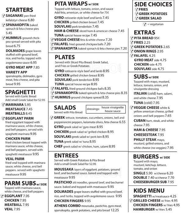 Athens Greek Restaurant Menu, Menu for Athens Greek Restaurant, Roswell