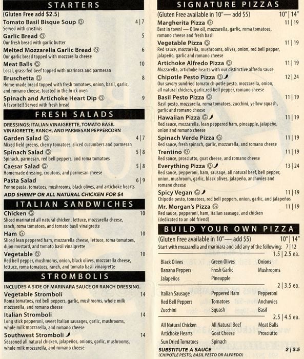 Brick Oven menu, Menu restauracji Brick Oven, Downtown, Austin