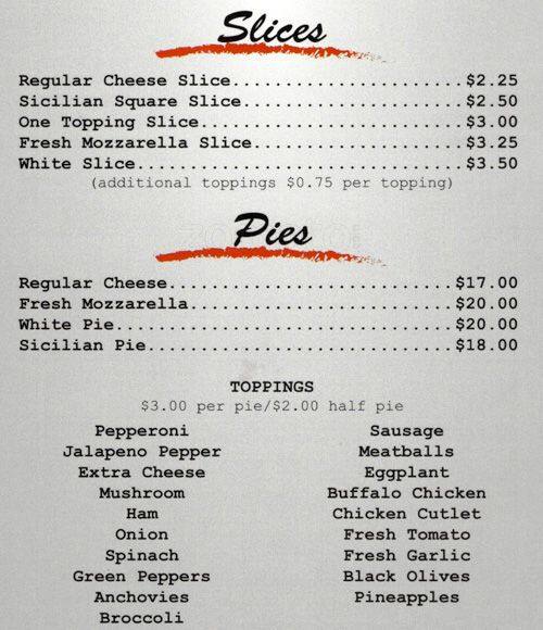 Menu at Little Gio's Pizza pizzeria, New York City, 26 1st Ave.