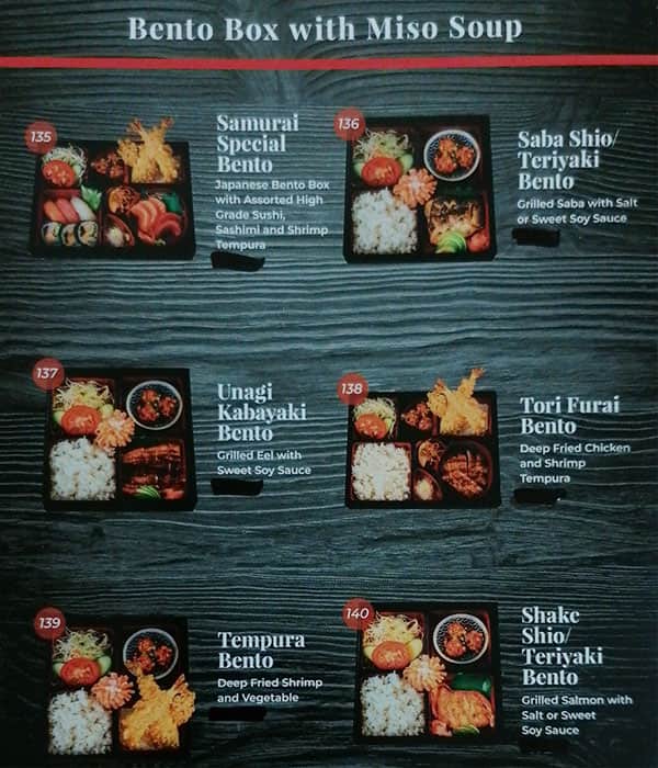 Samurai Japanese Restaurant Menu Samurai Japanese Restaurant Menu