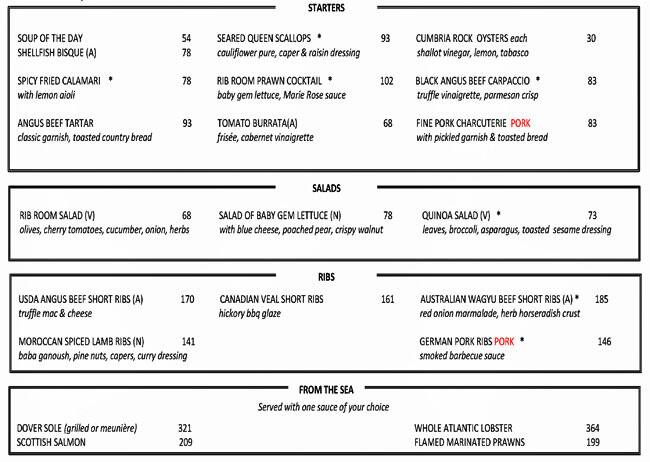 The Rib Room Jumeirah Emirates Towers Menu Zomato