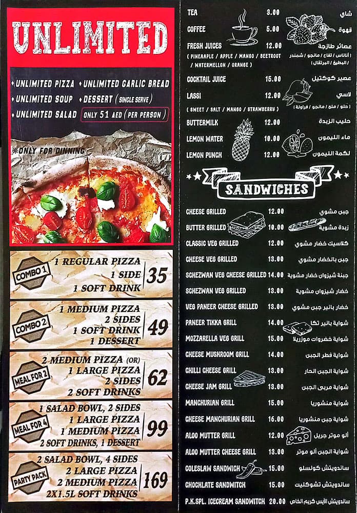 King deals pizza menu