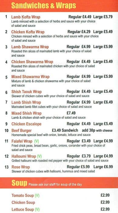 Rose Kitchen menu
