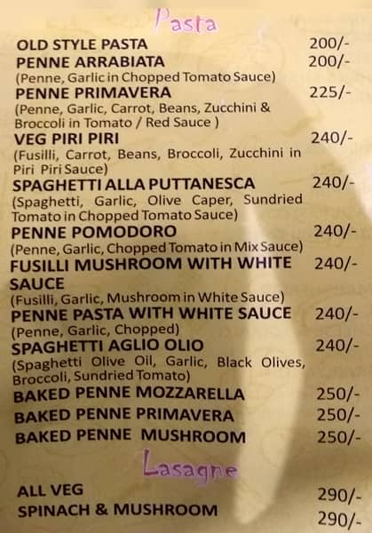Perfect Bake menu