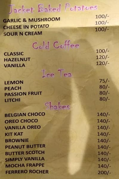 Perfect Bake menu
