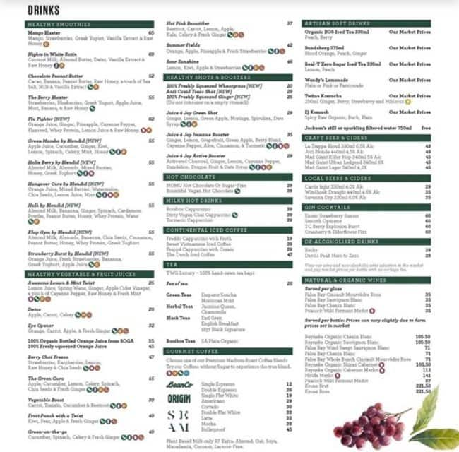 Menu de Jackson’s Real Food Market & Eatery - Bryanston