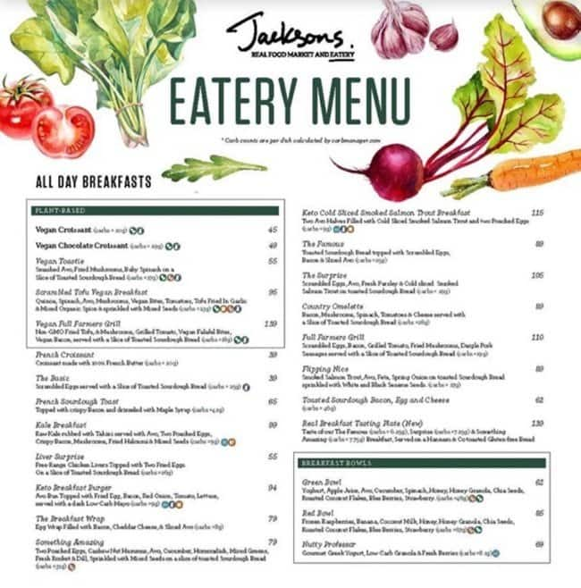 Menu de Jackson’s Real Food Market & Eatery - Bryanston