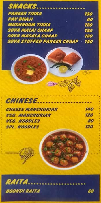 Khalsa Vaishno Dhaba menu