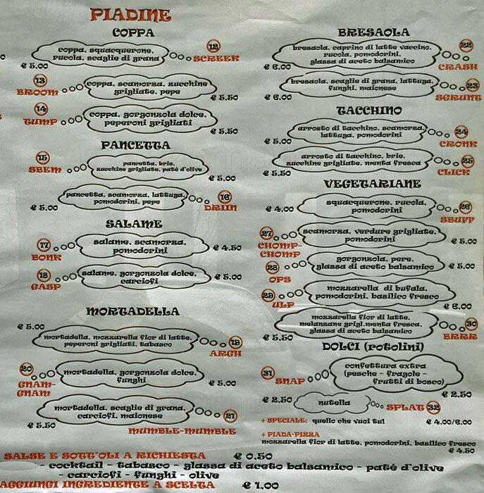 Piadina a Fumetti a Milano Foto del Menu con Prezzi Zomato Italia