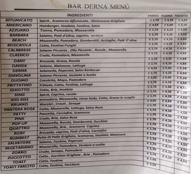 Menu di Bar Derna 