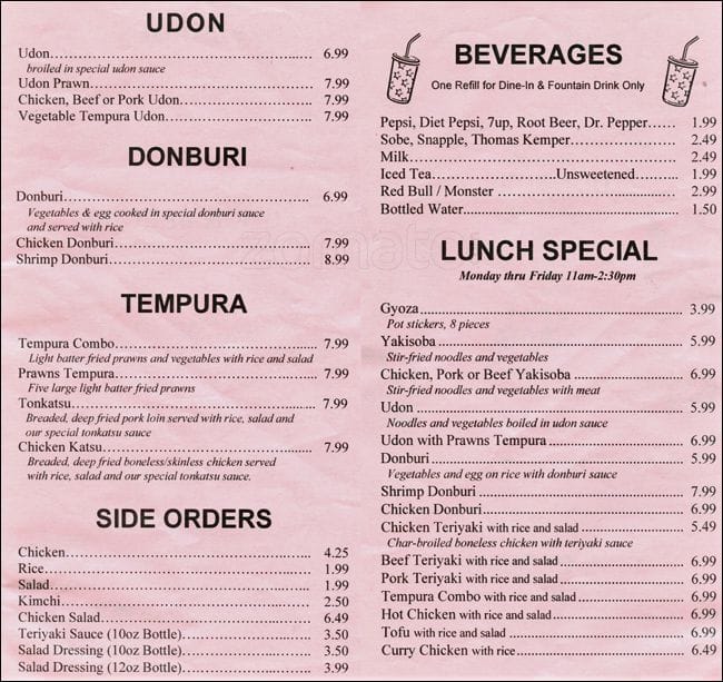 Menu at Kinza Teriyaki & Korean Restaurant, Gig Harbor