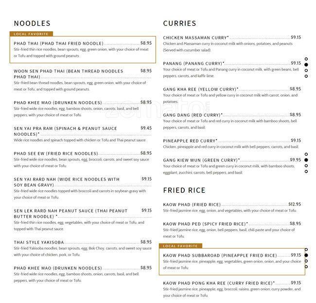 Menu at Thai Destination Restaurant, Renton