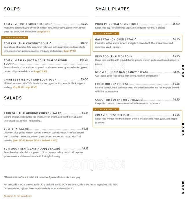 Menu at Thai Destination Restaurant, Renton