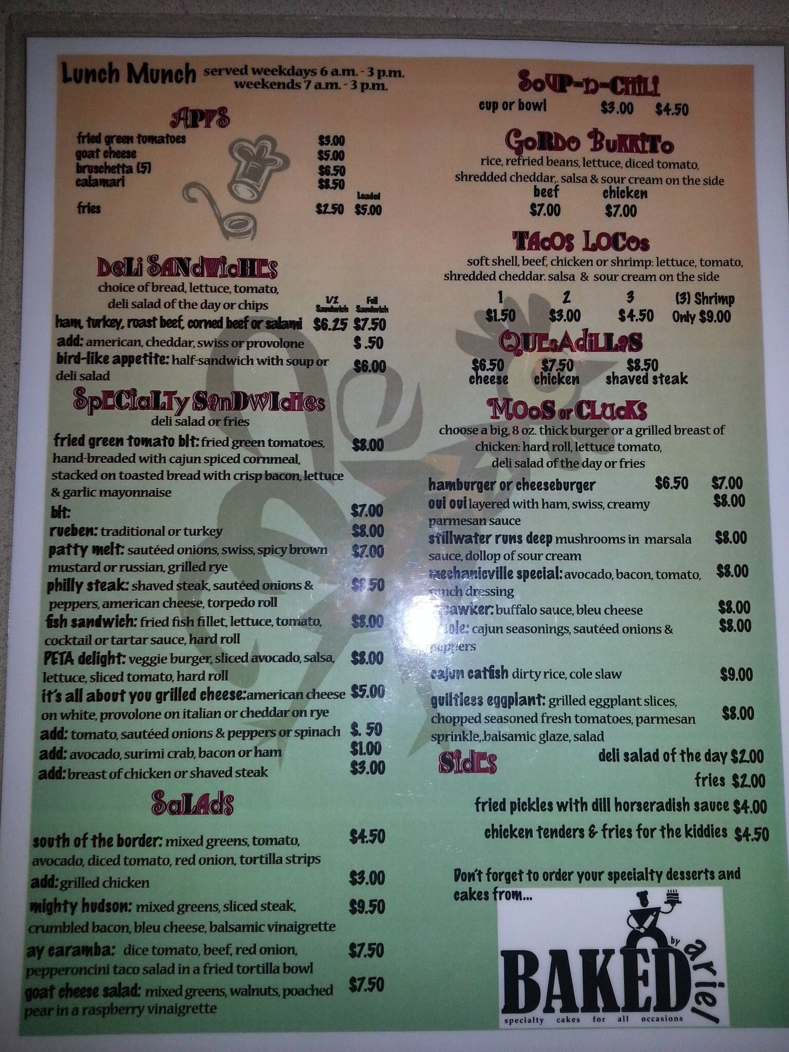 Menu at Ugly Rooster Cafe, Mechanicville