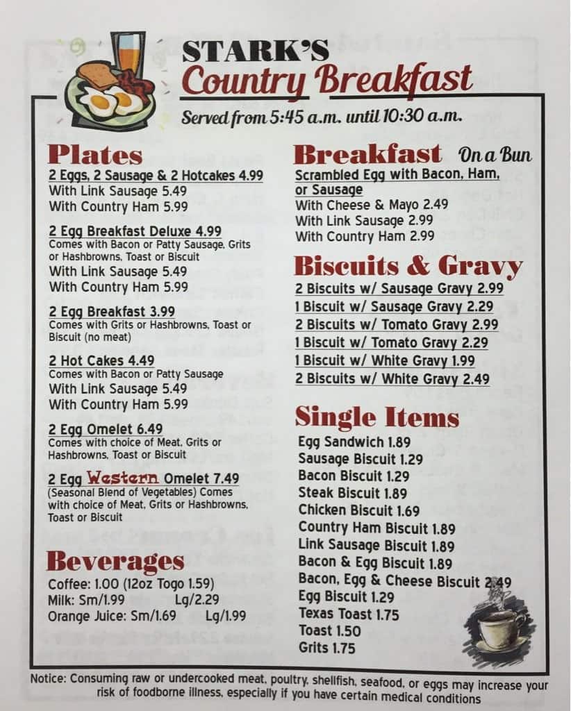 Menu at Stark's Family Restaurant, Hazlehurst