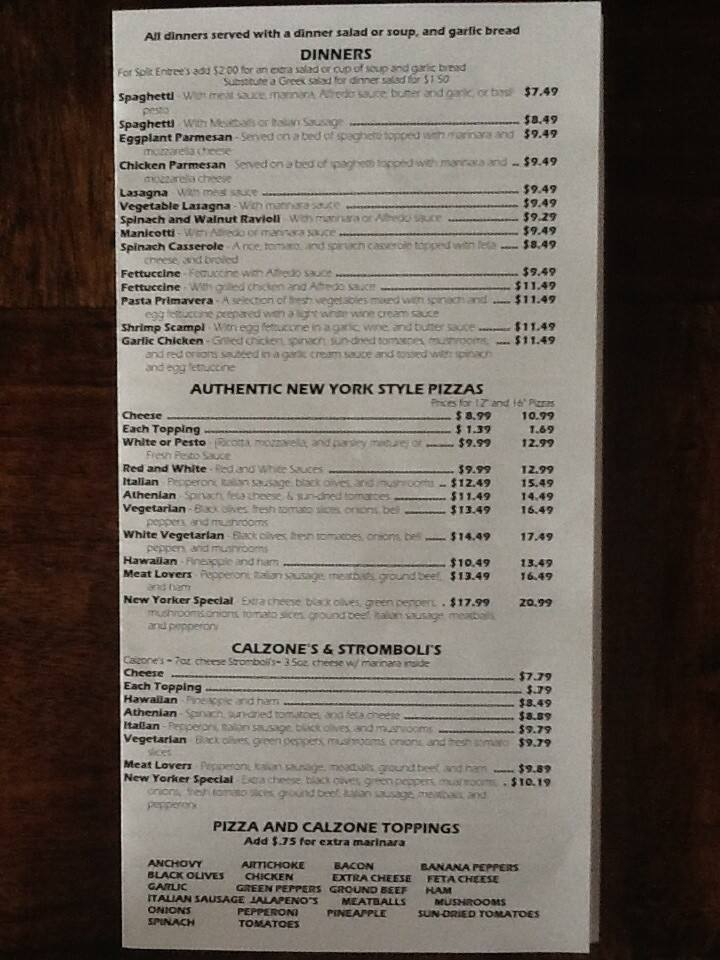 Menu at New Yorker Deli & Pizzeria, Pensacola