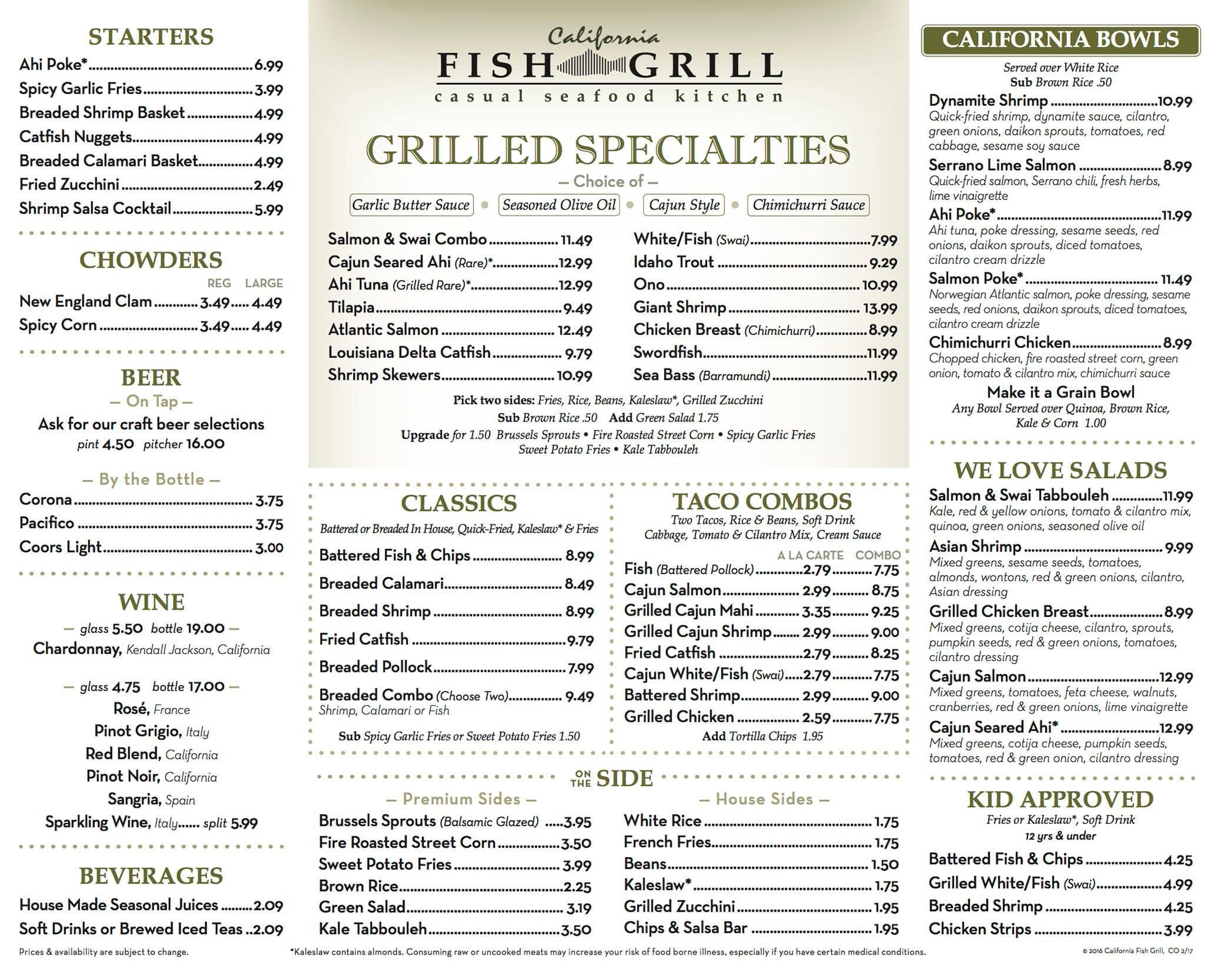 California Fish Grill Menu Menu For California Fish Grill Downey   2f04e07c4ba607da61001925787bc080 