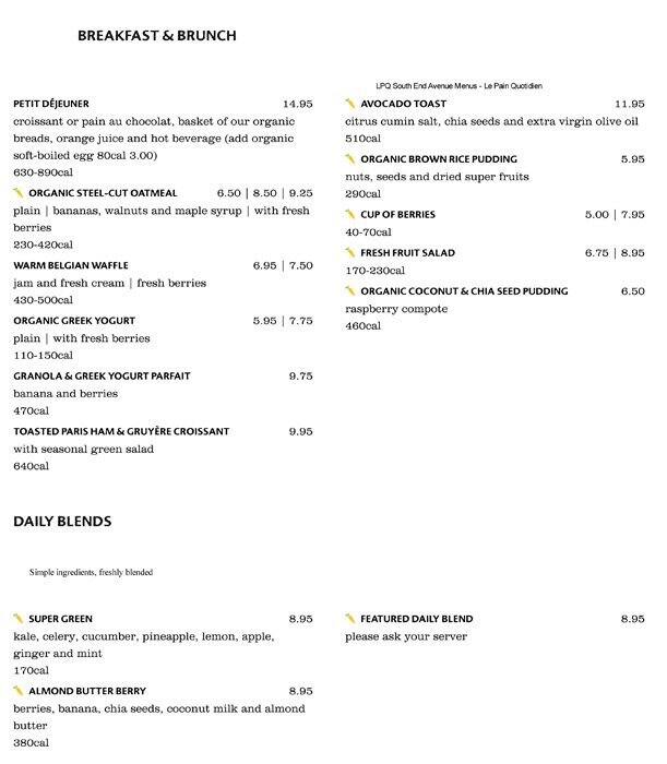 Le Pain Quotidien Menu, Menu for Le Pain Quotidien, Financial District