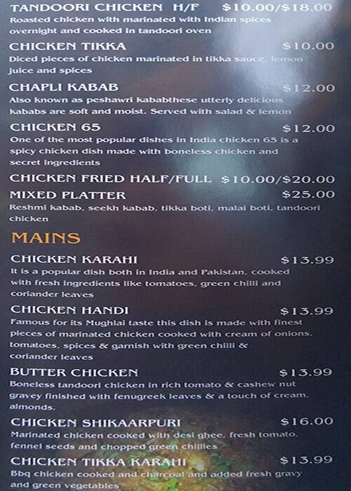 Royal Daawat menu