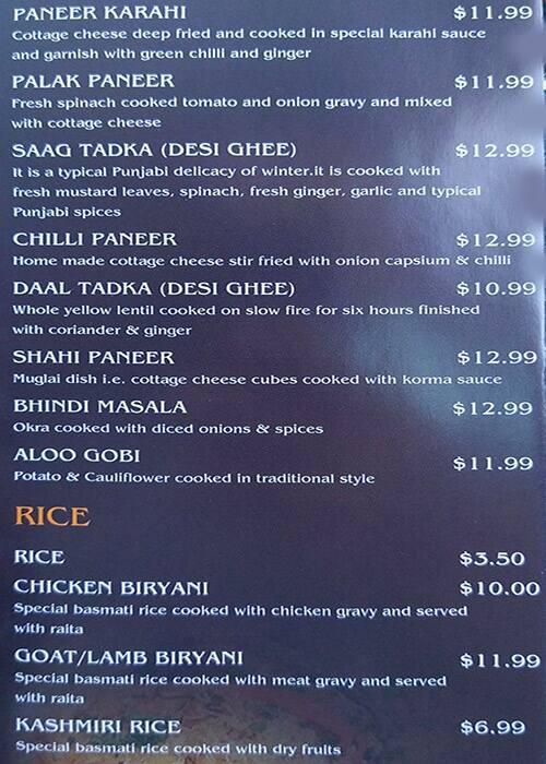 Royal Daawat menu
