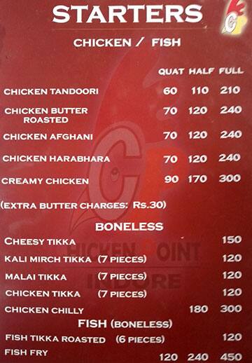 Chicken Point menu