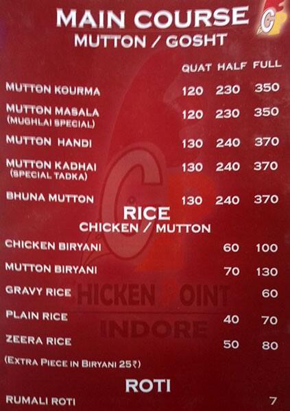 Chicken Point menu