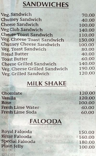 Santosh Sagar Fast Food menu