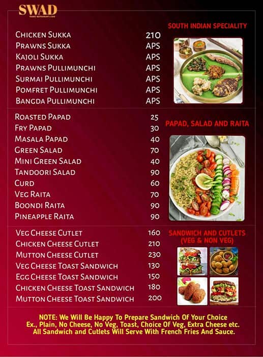 Menu at Hotel Swad, Virar