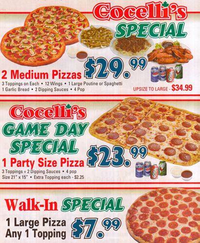 Menu de cocelli pizza
