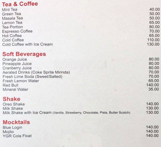 YUGO GARDEN & RESTAURANT menu