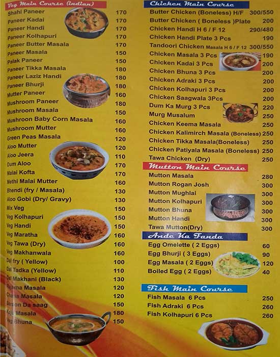 Punjabi Darbaar menu