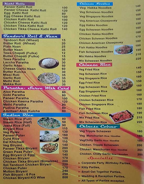Punjabi Darbaar menu